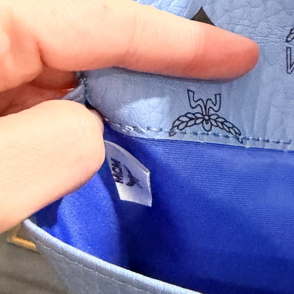MCM Blue Monogram Clutch Crossbody (Novelty) + Heart extender and Keychain - NIB - Picture 9 of 10